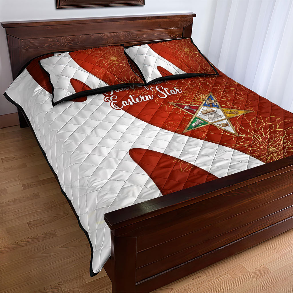 OES Order Of The Eastern Star Quilt Bed Set Five Pointed Star Emblem With Gold Floral Art