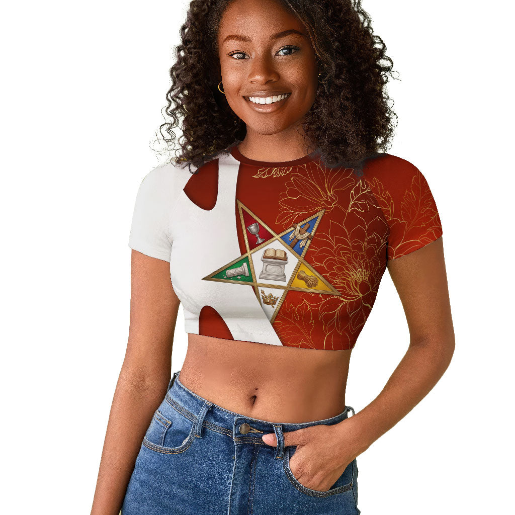 OES Order Of The Eastern Star Raglan Cropped T shirt Five Pointed Star Emblem With Gold Floral Art