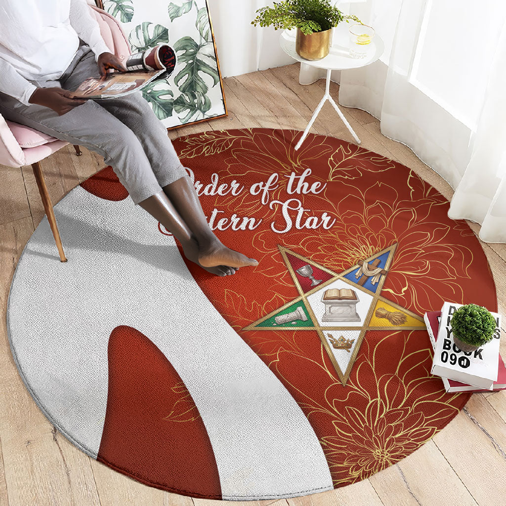 OES Order Of The Eastern Star Round Carpet Five Pointed Star Emblem With Gold Floral Art