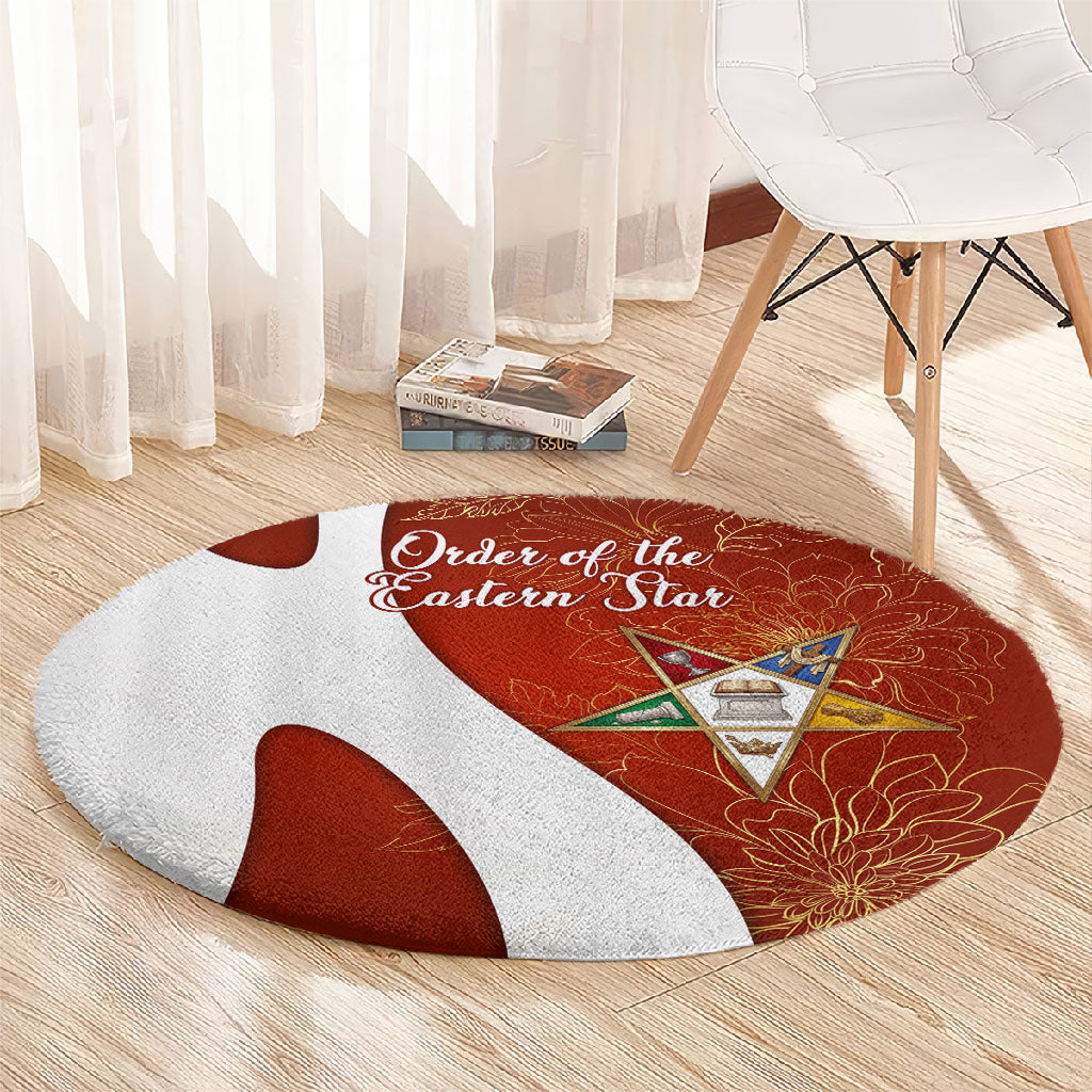 OES Order Of The Eastern Star Round Carpet Five Pointed Star Emblem With Gold Floral Art