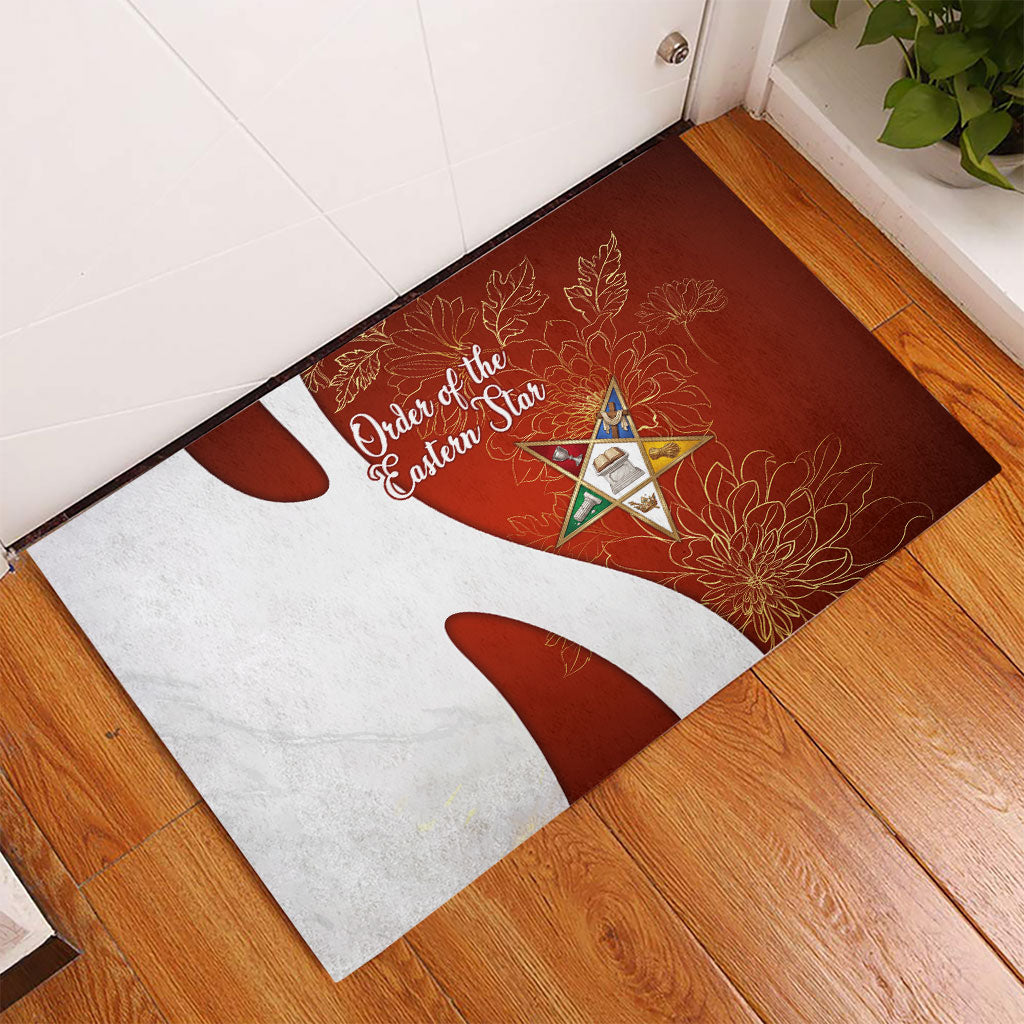 OES Order Of The Eastern Star Rubber Doormat Five Pointed Star Emblem With Gold Floral Art