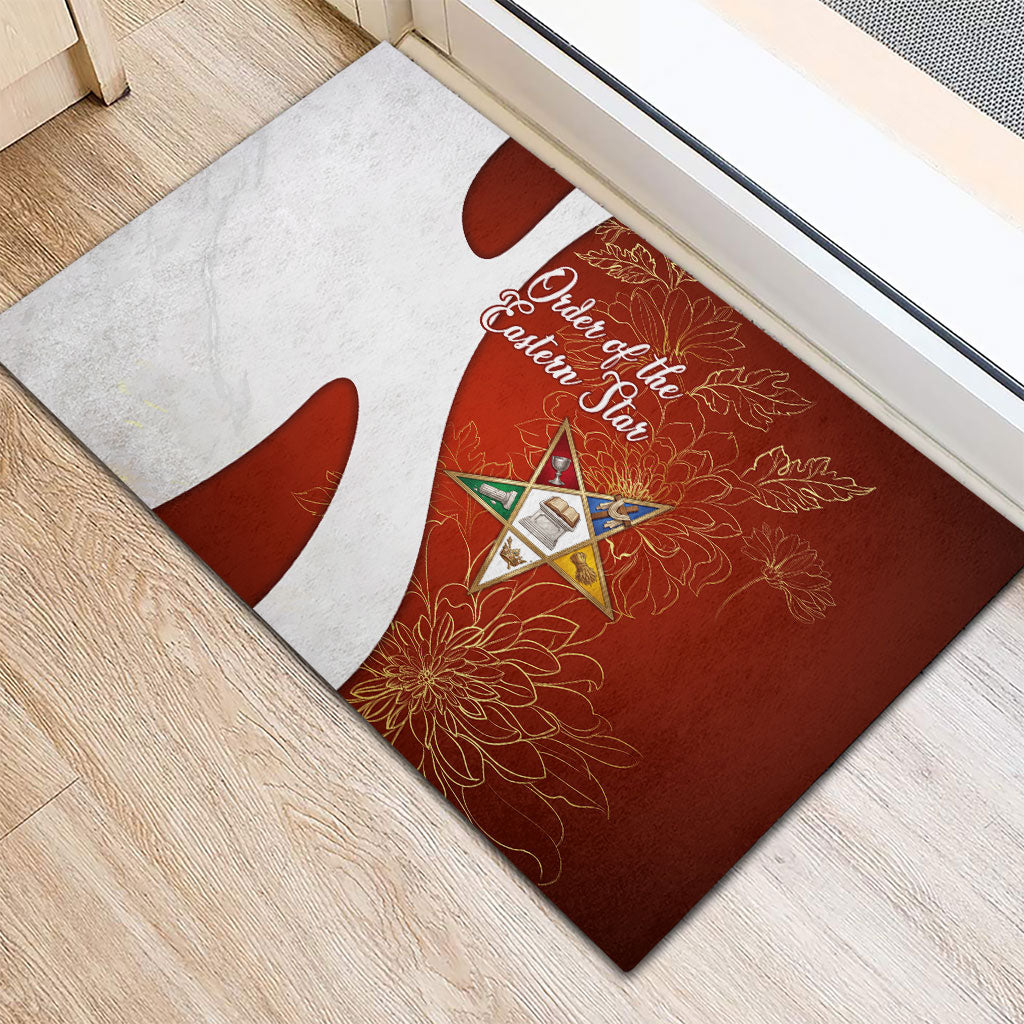 OES Order Of The Eastern Star Rubber Doormat Five Pointed Star Emblem With Gold Floral Art