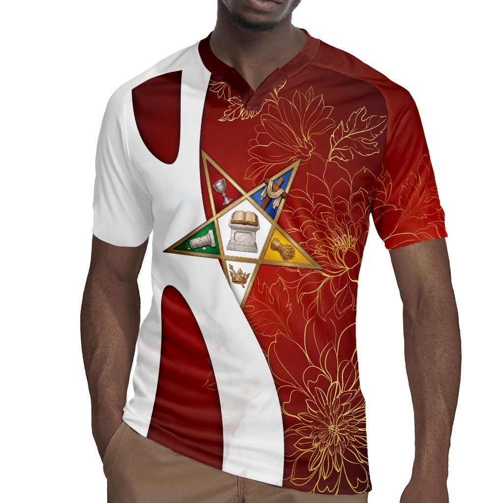 OES Order Of The Eastern Star Rugby Jersey Five Pointed Star Emblem With Gold Floral Art