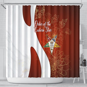 OES Order Of The Eastern Star Shower Curtain Five Pointed Star Emblem With Gold Floral Art