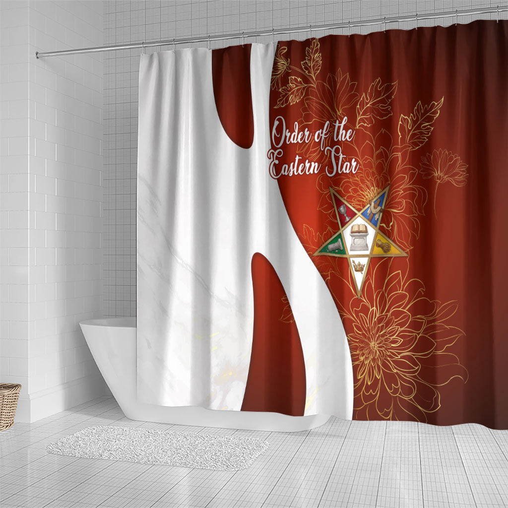 OES Order Of The Eastern Star Shower Curtain Five Pointed Star Emblem With Gold Floral Art