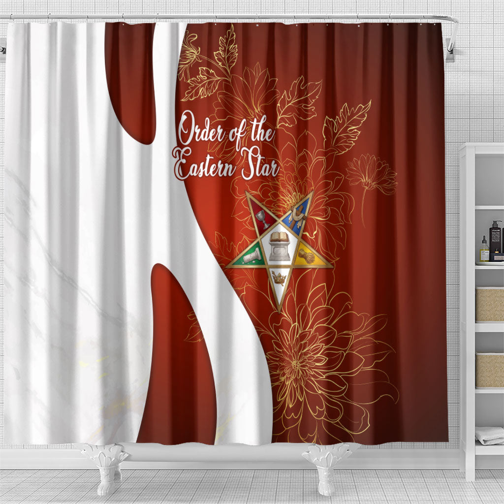 OES Order Of The Eastern Star Shower Curtain Five Pointed Star Emblem With Gold Floral Art