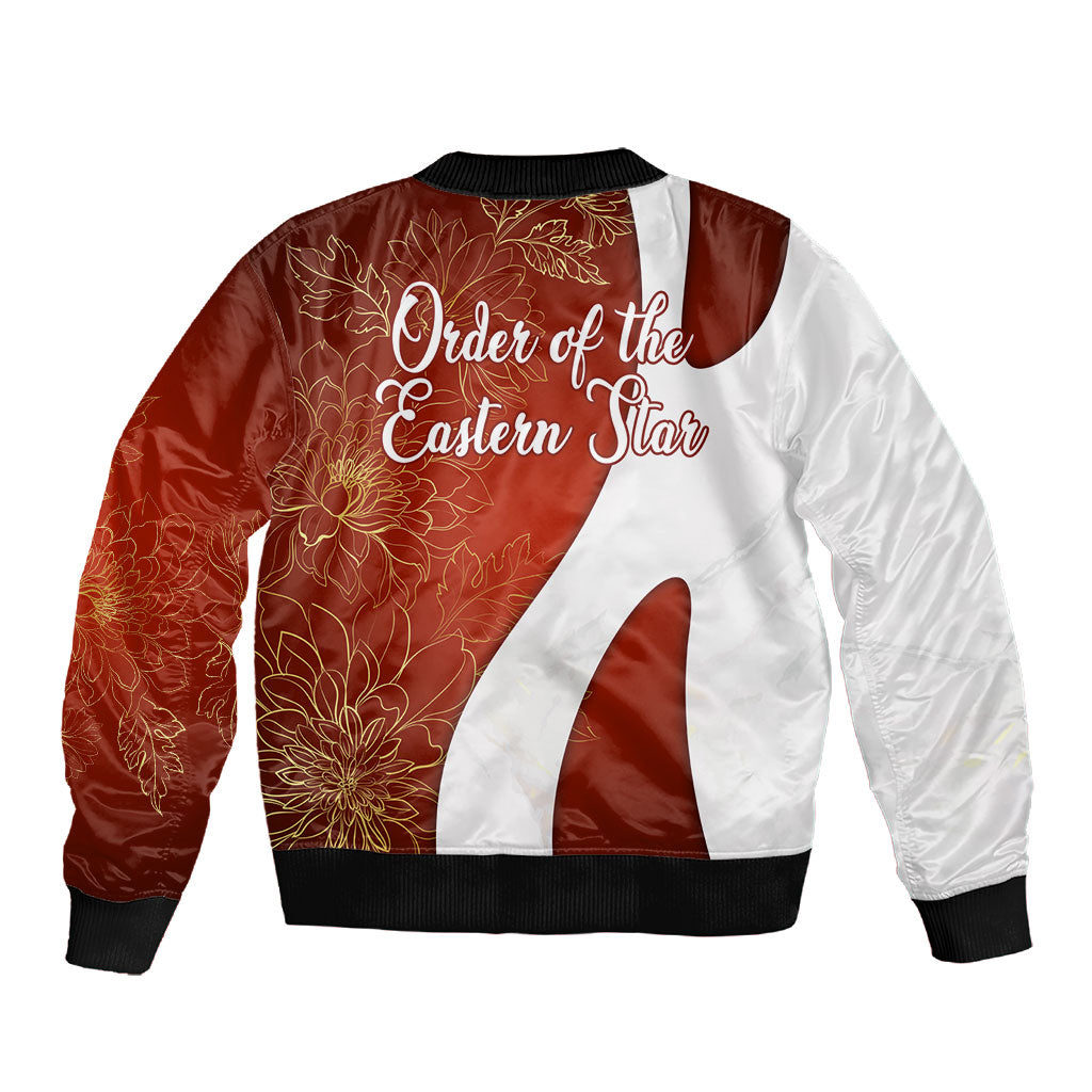 OES Order Of The Eastern Star Sleeve Zip Bomber Jacket Five Pointed Star Emblem With Gold Floral Art