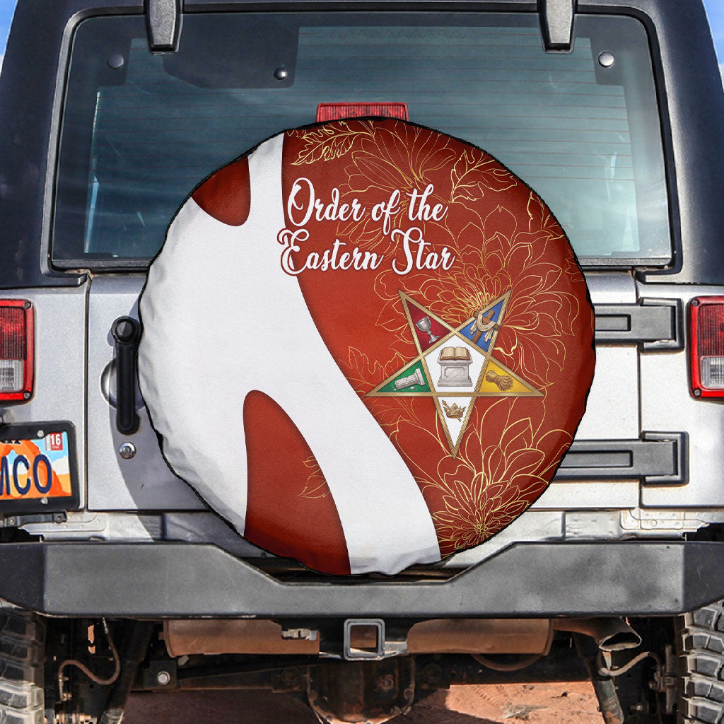 OES Order Of The Eastern Star Spare Tire Cover Five Pointed Star Emblem With Gold Floral Art