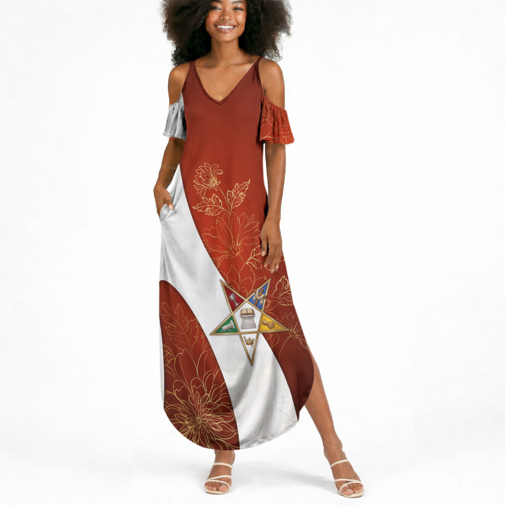 OES Order Of The Eastern Star Summer Maxi Dress Five Pointed Star Emblem With Gold Floral Art