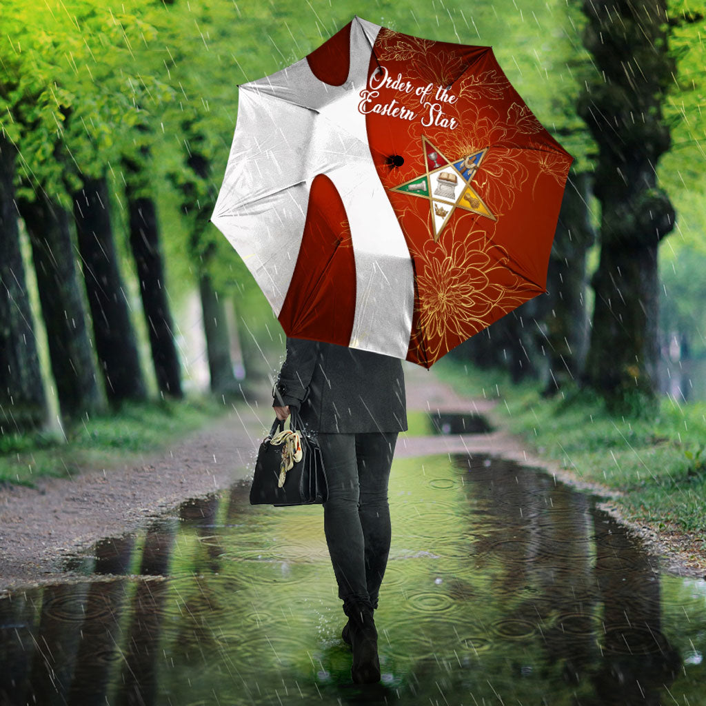 OES Order Of The Eastern Star Umbrella Five Pointed Star Emblem With Gold Floral Art