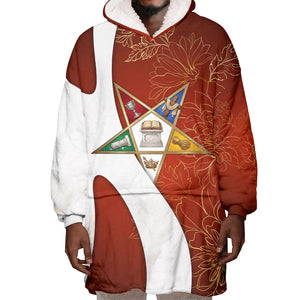 OES Order Of The Eastern Star Wearable Blanket Hoodie Five Pointed Star Emblem With Gold Floral Art