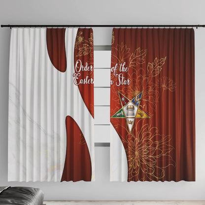 OES Order Of The Eastern Star Window Curtain Five Pointed Star Emblem With Gold Floral Art