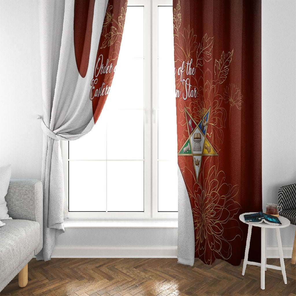 OES Order Of The Eastern Star Window Curtain Five Pointed Star Emblem With Gold Floral Art