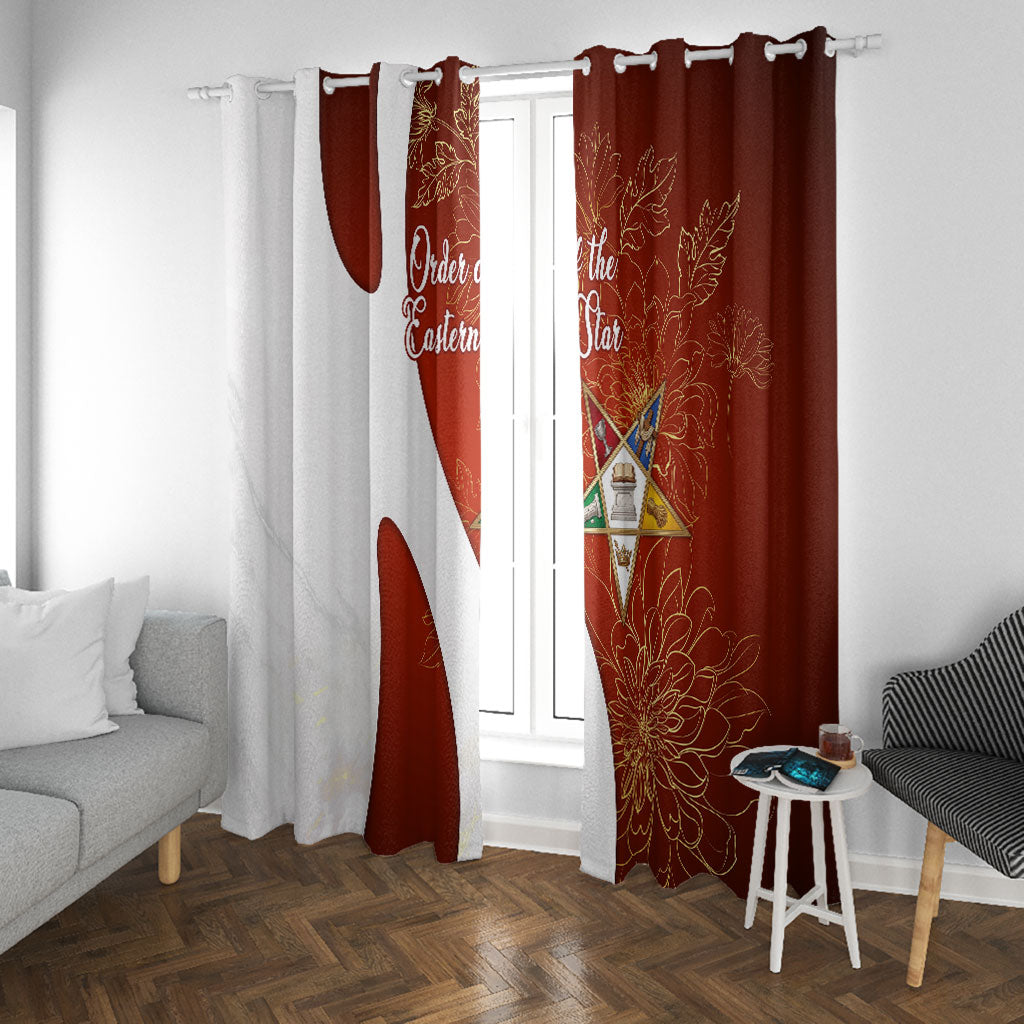 OES Order Of The Eastern Star Window Curtain Five Pointed Star Emblem With Gold Floral Art