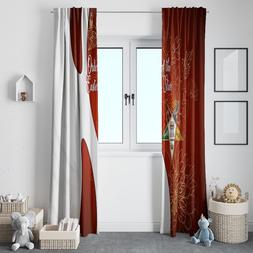 OES Order Of The Eastern Star Window Curtain Five Pointed Star Emblem With Gold Floral Art