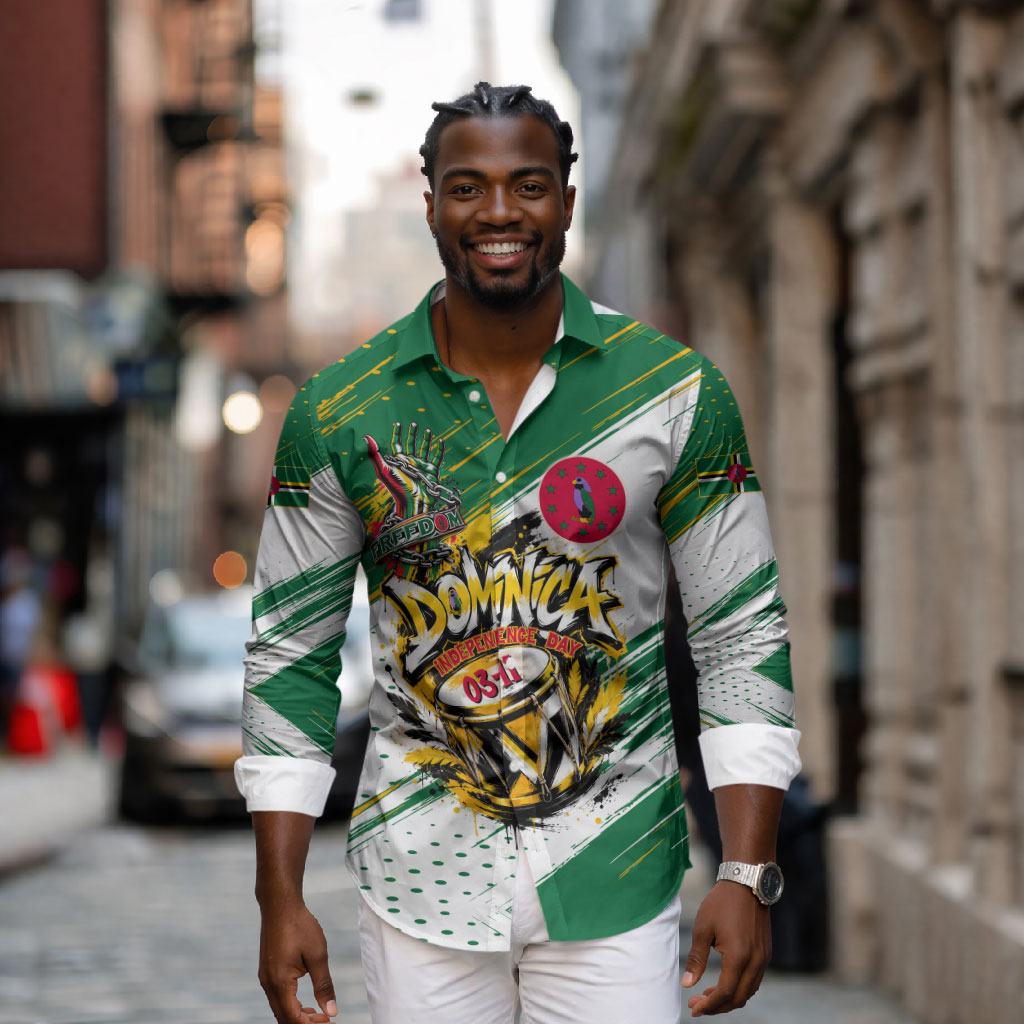 Dominica Independence Day Long Sleeve Button Shirt Caribbean Culture Island Pride