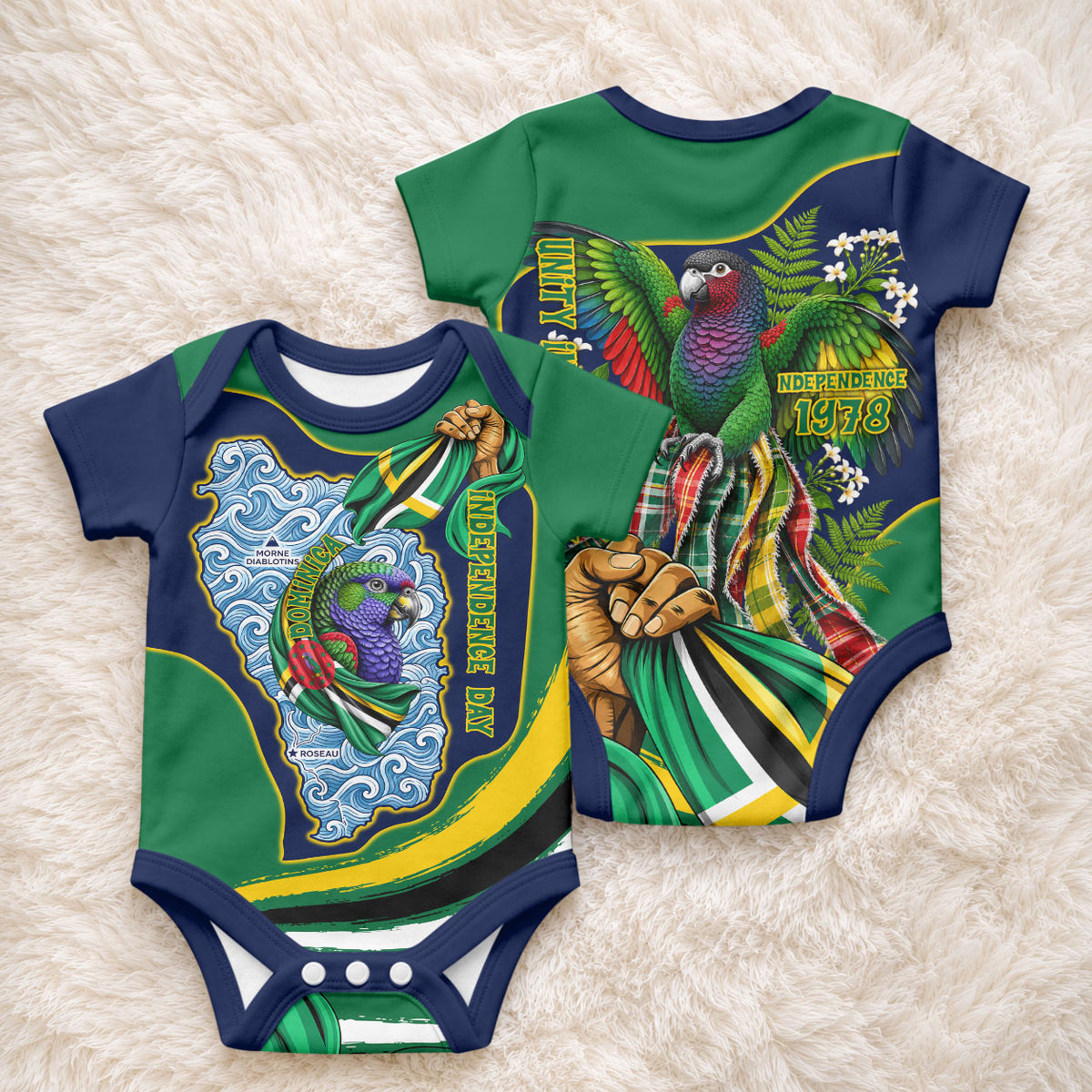 Dominica Independence Day Baby Onesie Sisserou Parrot Creole Culture Island Flag Art