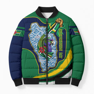 Dominica Independence Day Bomber Puffer Jacket Sisserou Parrot Creole Culture Island Flag Art
