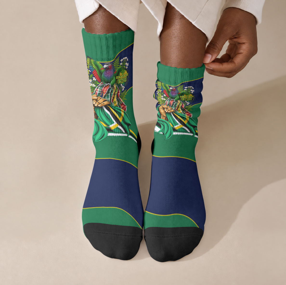 Dominica Independence Day Crew Socks Sisserou Parrot Creole Culture Island Flag Art