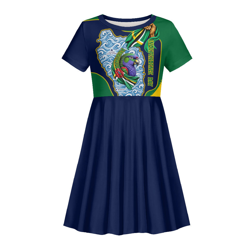 Dominica Independence Day Kid Short Sleeve Dress Sisserou Parrot Creole Culture Island Flag Art