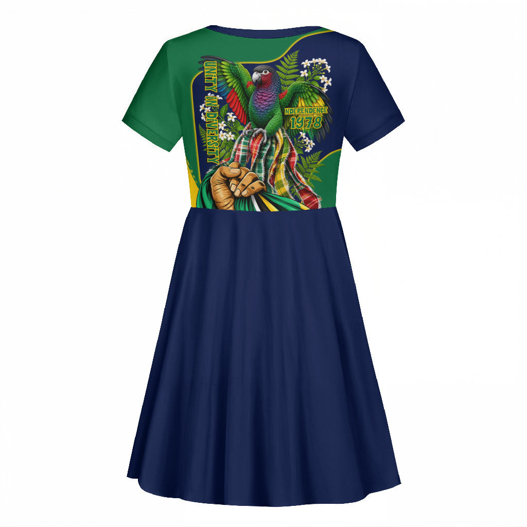 Dominica Independence Day Kid Short Sleeve Dress Sisserou Parrot Creole Culture Island Flag Art