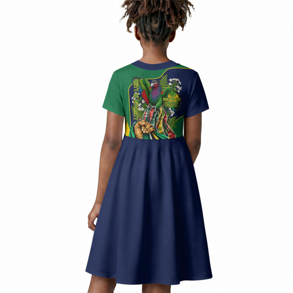 Dominica Independence Day Kid Short Sleeve Dress Sisserou Parrot Creole Culture Island Flag Art