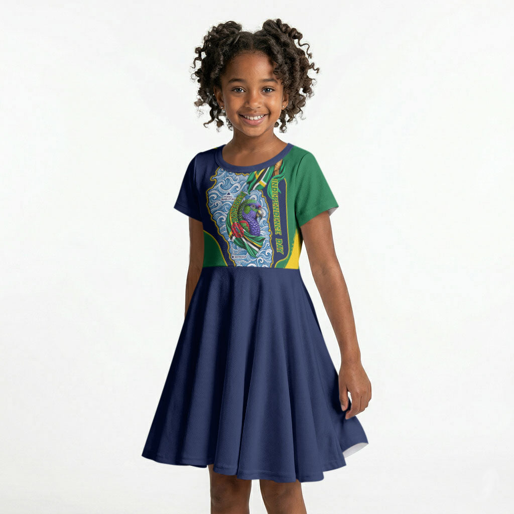 Dominica Independence Day Kid Short Sleeve Dress Sisserou Parrot Creole Culture Island Flag Art