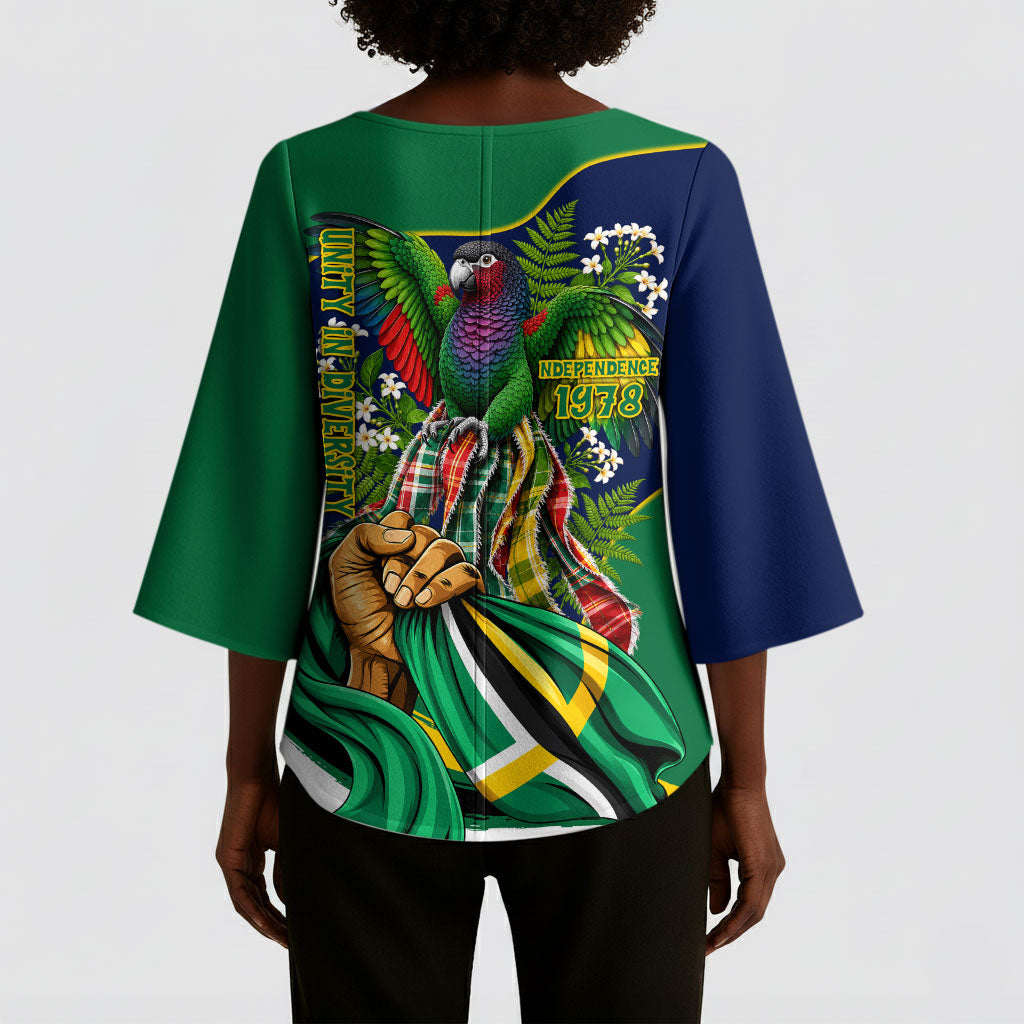 Dominica Independence Day Kimono Sleeve Blouse Sisserou Parrot Creole Culture Island Flag Art