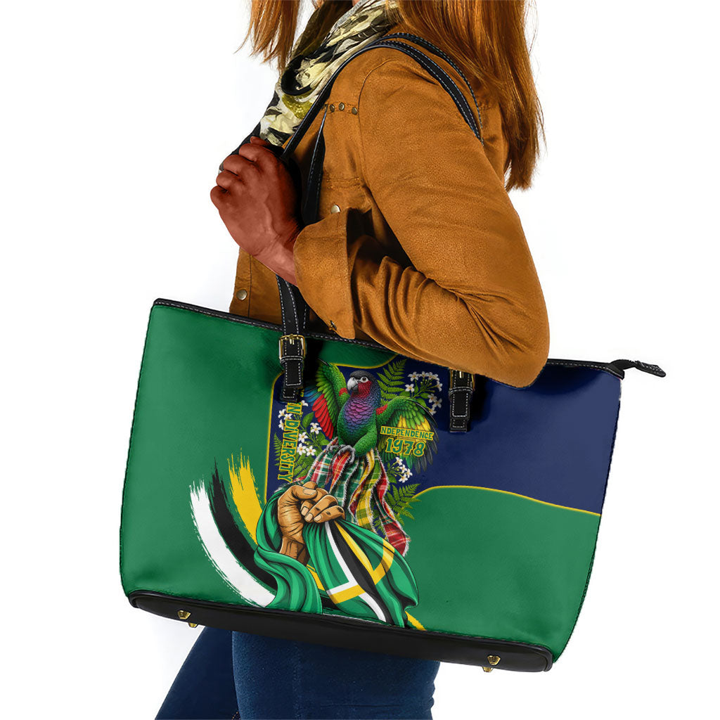 Dominica Independence Day Leather Tote Bag Sisserou Parrot Creole Culture Island Flag Art