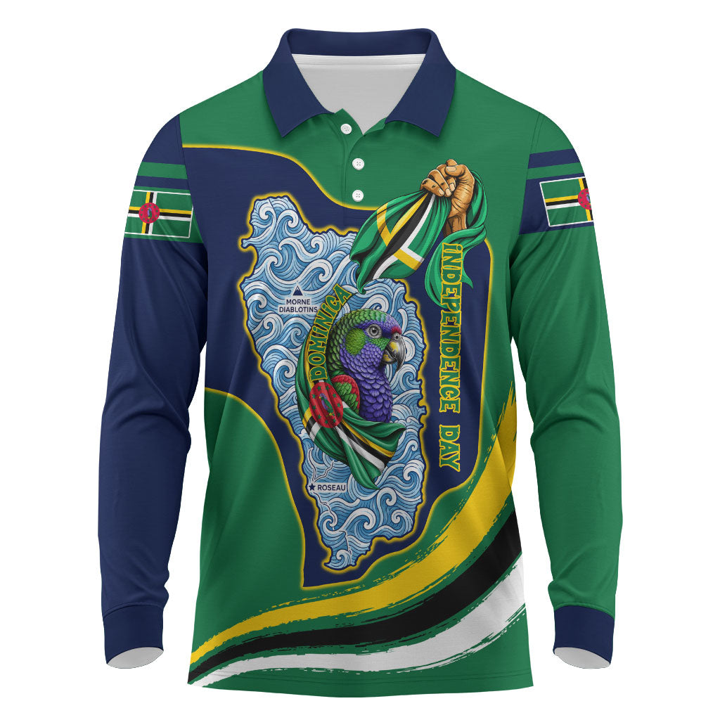 Dominica Independence Day Long Sleeve Polo Shirt Sisserou Parrot Creole Culture Island Flag Art
