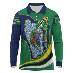 Dominica Independence Day Long Sleeve Polo Shirt Sisserou Parrot Creole Culture Island Flag Art