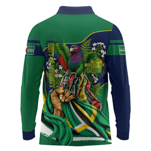 Dominica Independence Day Long Sleeve Polo Shirt Sisserou Parrot Creole Culture Island Flag Art