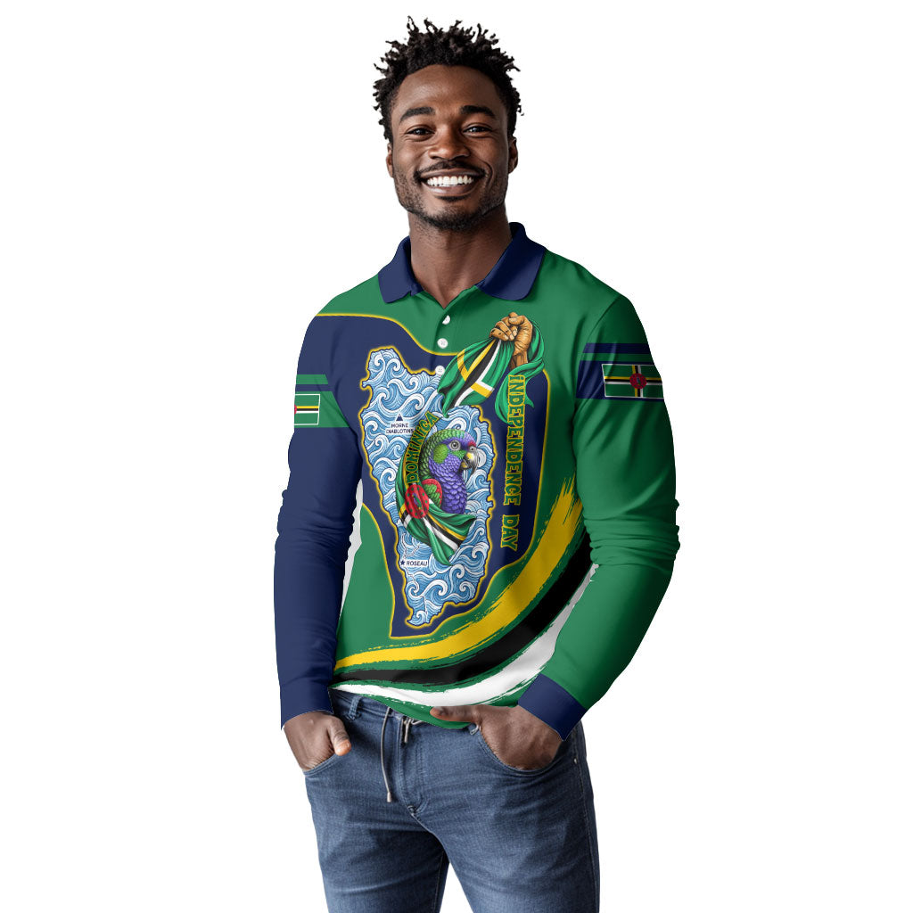 Dominica Independence Day Long Sleeve Polo Shirt Sisserou Parrot Creole Culture Island Flag Art