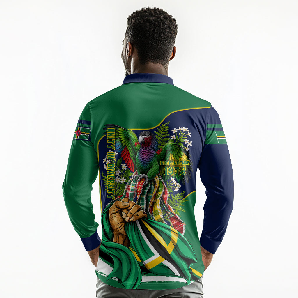 Dominica Independence Day Long Sleeve Polo Shirt Sisserou Parrot Creole Culture Island Flag Art
