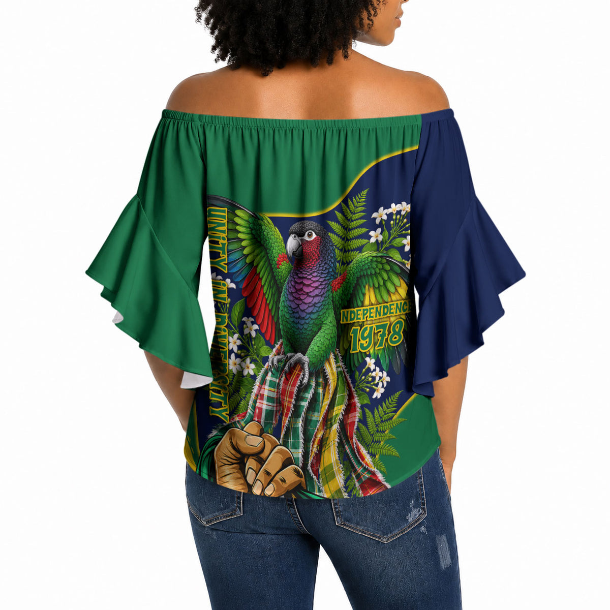 Dominica Independence Day Off Shoulder Wrap Waist Top Sisserou Parrot Creole Culture Island Flag Art