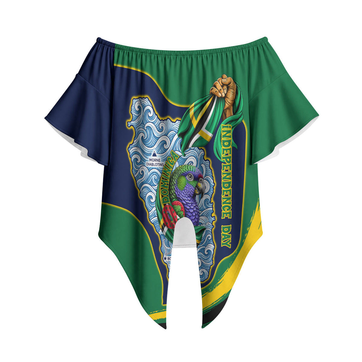 Dominica Independence Day Off Shoulder Wrap Waist Top Sisserou Parrot Creole Culture Island Flag Art