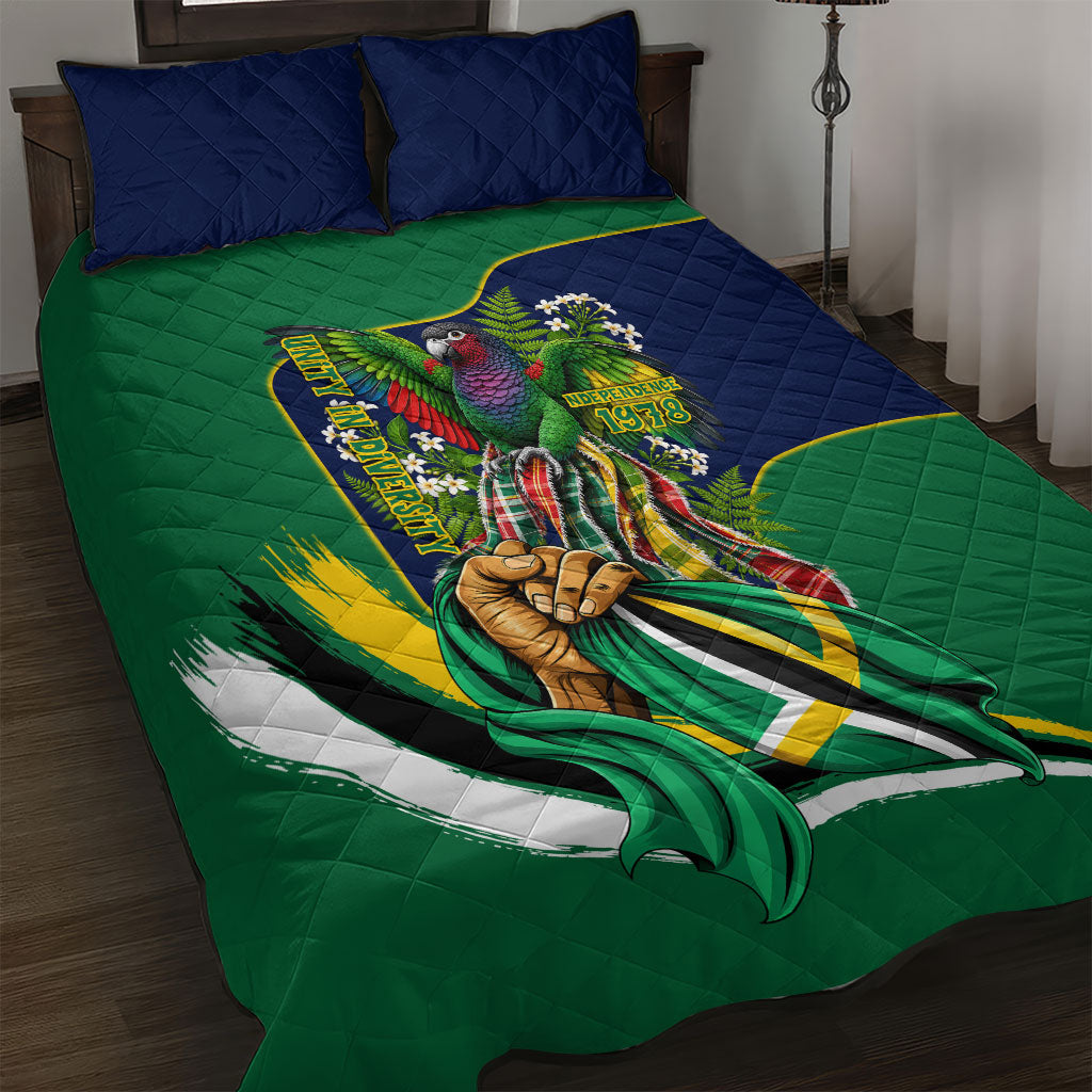Dominica Independence Day Quilt Bed Set Sisserou Parrot Creole Culture Island Flag Art