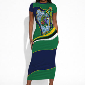 Dominica Independence Day Short Sleeve Bodycon Dress Sisserou Parrot Creole Culture Island Flag Art