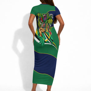 Dominica Independence Day Short Sleeve Bodycon Dress Sisserou Parrot Creole Culture Island Flag Art