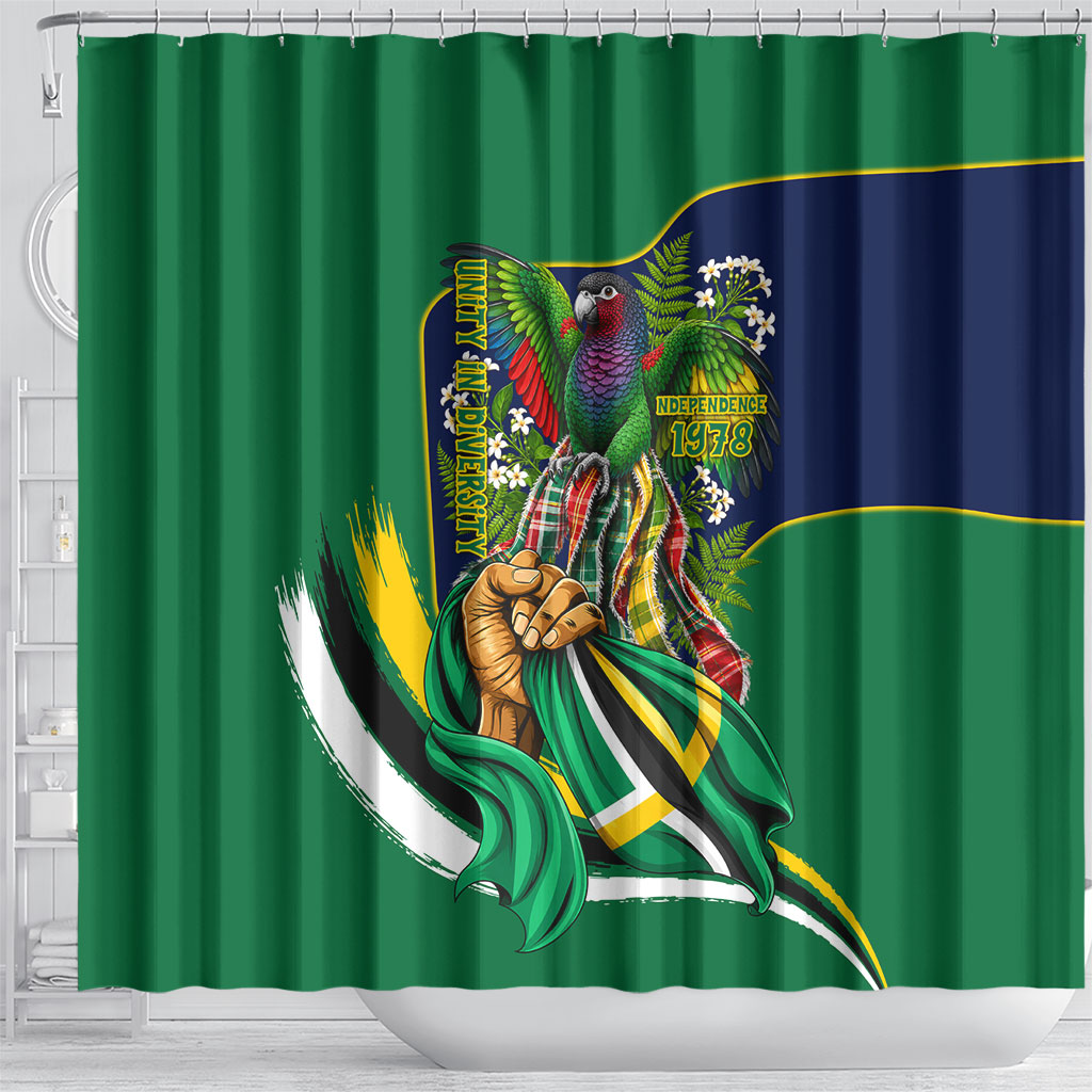 Dominica Independence Day Shower Curtain Sisserou Parrot Creole Culture Island Flag Art