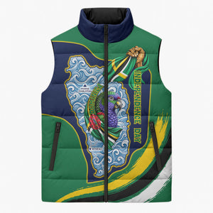 Dominica Independence Day Sleeveless Puffer Jacket Sisserou Parrot Creole Culture Island Flag Art