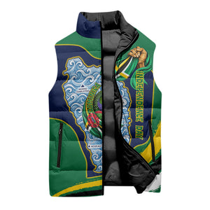 Dominica Independence Day Sleeveless Puffer Jacket Sisserou Parrot Creole Culture Island Flag Art