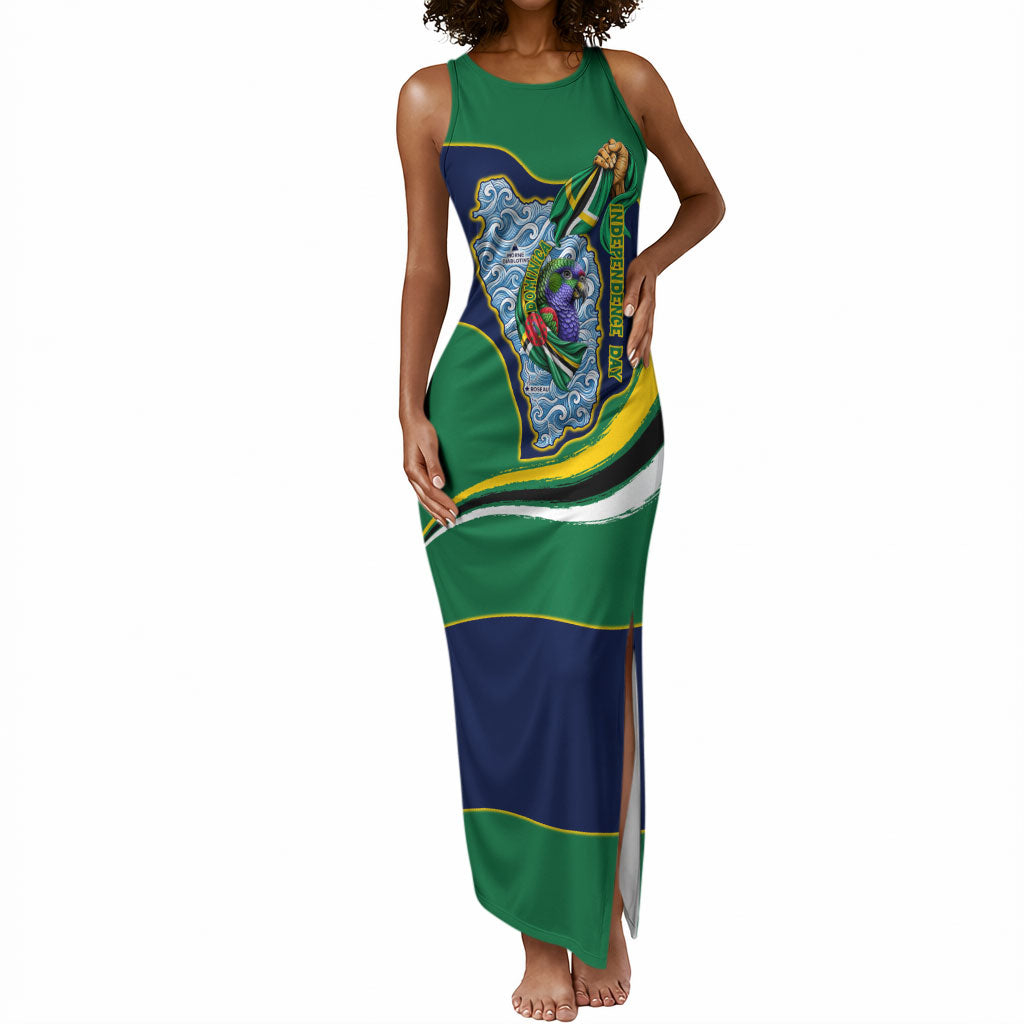 Dominica Independence Day Tank Maxi Dress Sisserou Parrot Creole Culture Island Flag Art