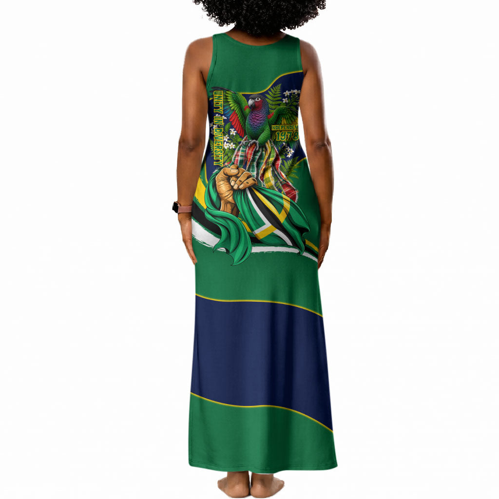 Dominica Independence Day Tank Maxi Dress Sisserou Parrot Creole Culture Island Flag Art