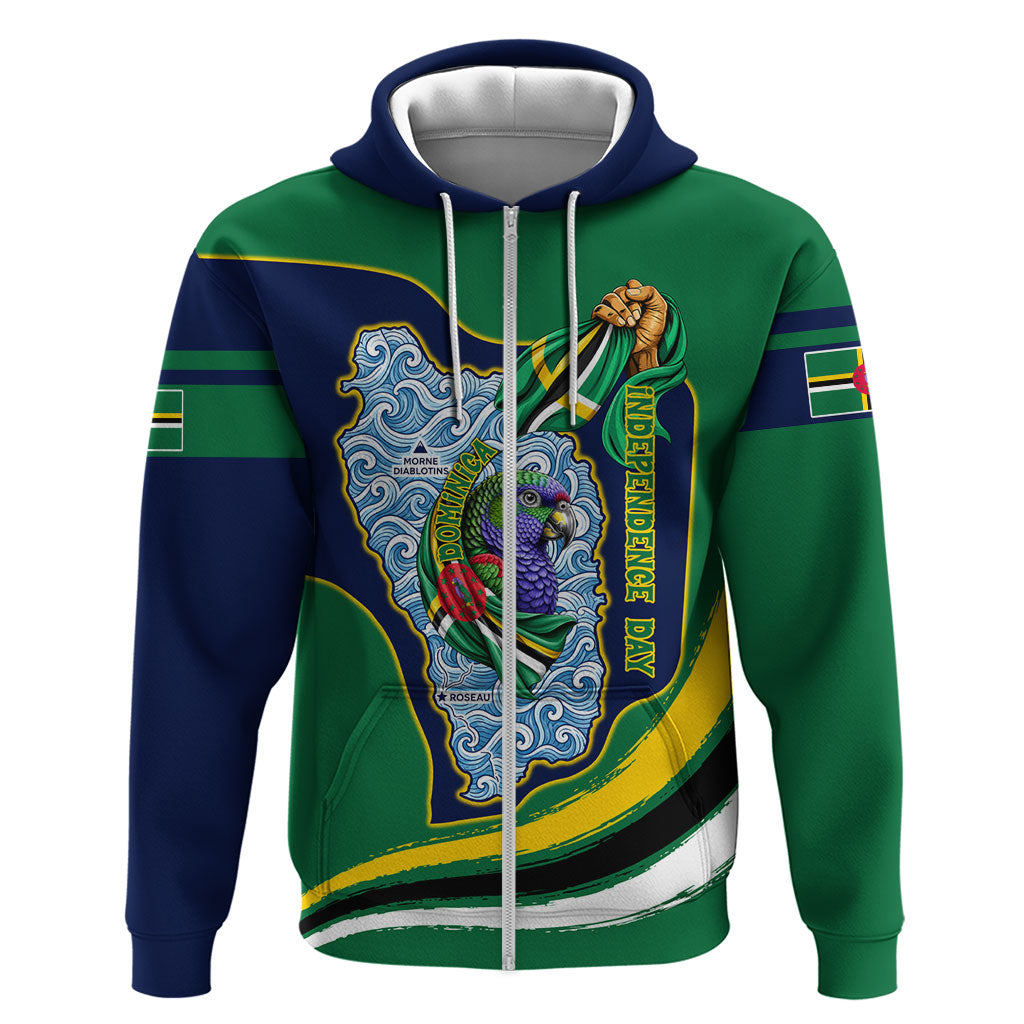Dominica Independence Day Zip Hoodie Sisserou Parrot Creole Culture Island Flag Art