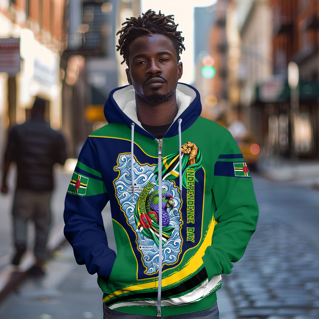 Dominica Independence Day Zip Hoodie Sisserou Parrot Creole Culture Island Flag Art