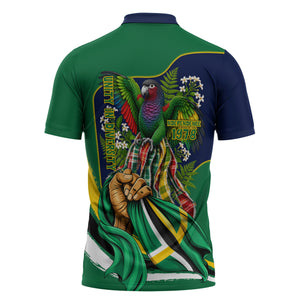 Dominica Independence Day Zipper Polo Shirt Sisserou Parrot Creole Culture Island Flag Art