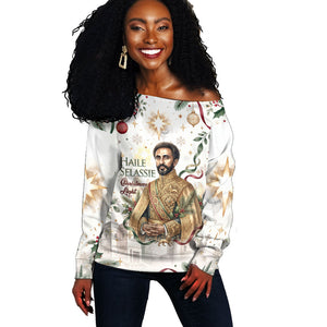 Ethiopia Haile Selassie Christmas Off Shoulder Sweater Royal Ethiopian Orthodox Vintage Style