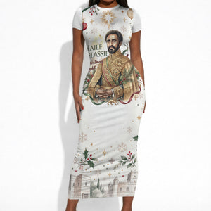 Ethiopia Haile Selassie Christmas Short Sleeve Bodycon Dress Royal Ethiopian Orthodox Vintage Style