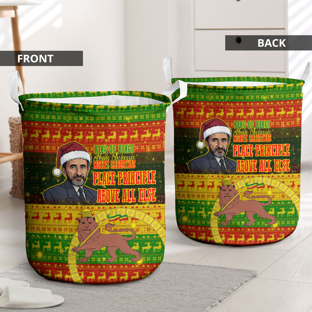 Ethiopia Haile Selassie Christmas Laundry Basket King Of Kings Lion Of Judah Ugly Pattern Holiday